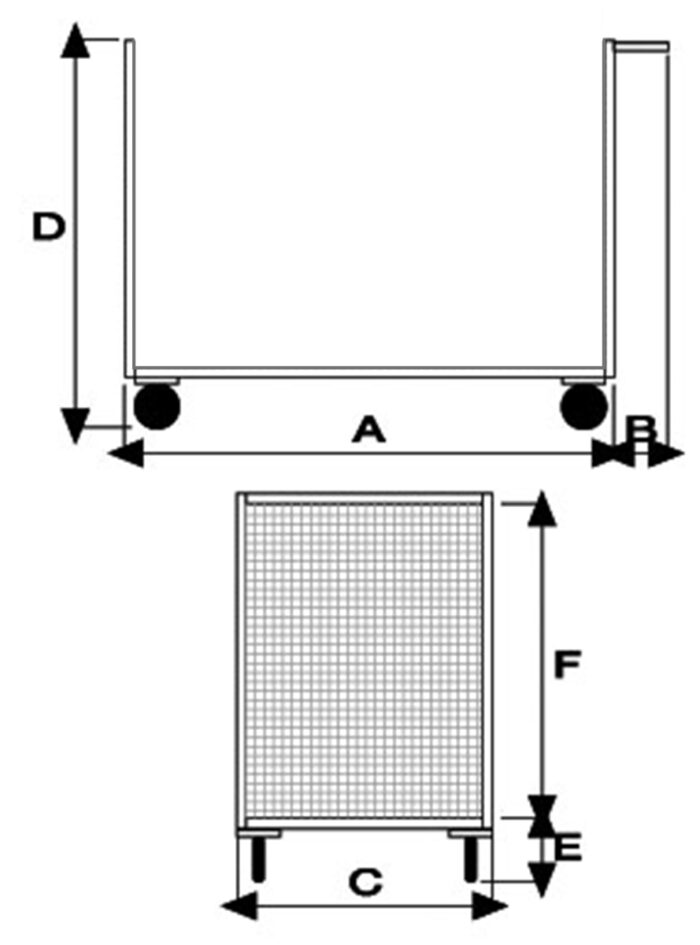 Pianale con due sponde in rete in acciaio inox AISI304 4 ruote girevoli  Carrelli Sanitari