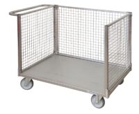 Pianale in acciaio inox a  tre sponde in rete 2 ruote fisse 2 ruote girevoli Carmeccanica