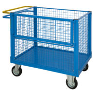 Pianale con quattro sponde in rete una parzialmente ribaltabile con freno normalmente attivo Carmeccanica