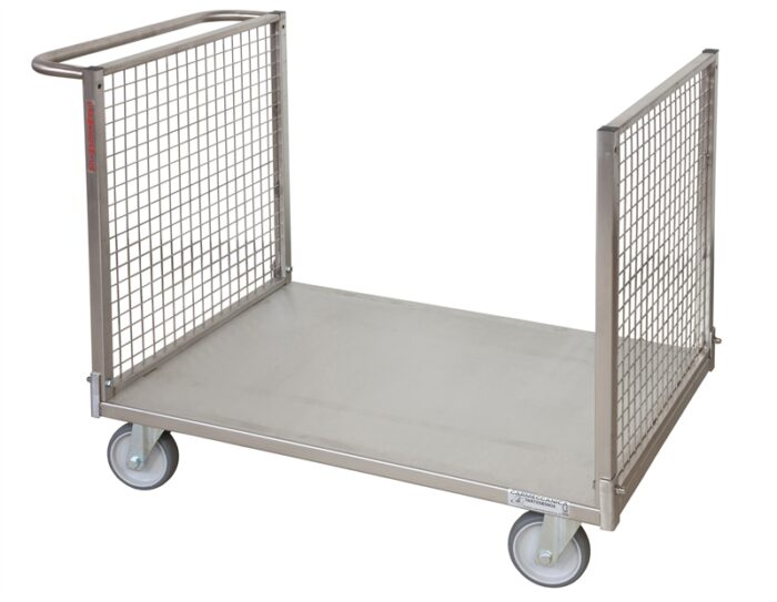 Pianale con due sponde in rete in acciaio inox AISI304 4 ruote girevoli Carmeccanica