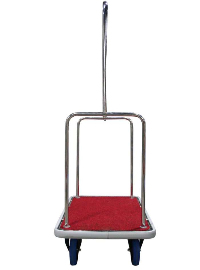 Carrello portabagagli "bus" in acciaio cromato piano rivestito in moquette rossa  Carrelli Bagagli