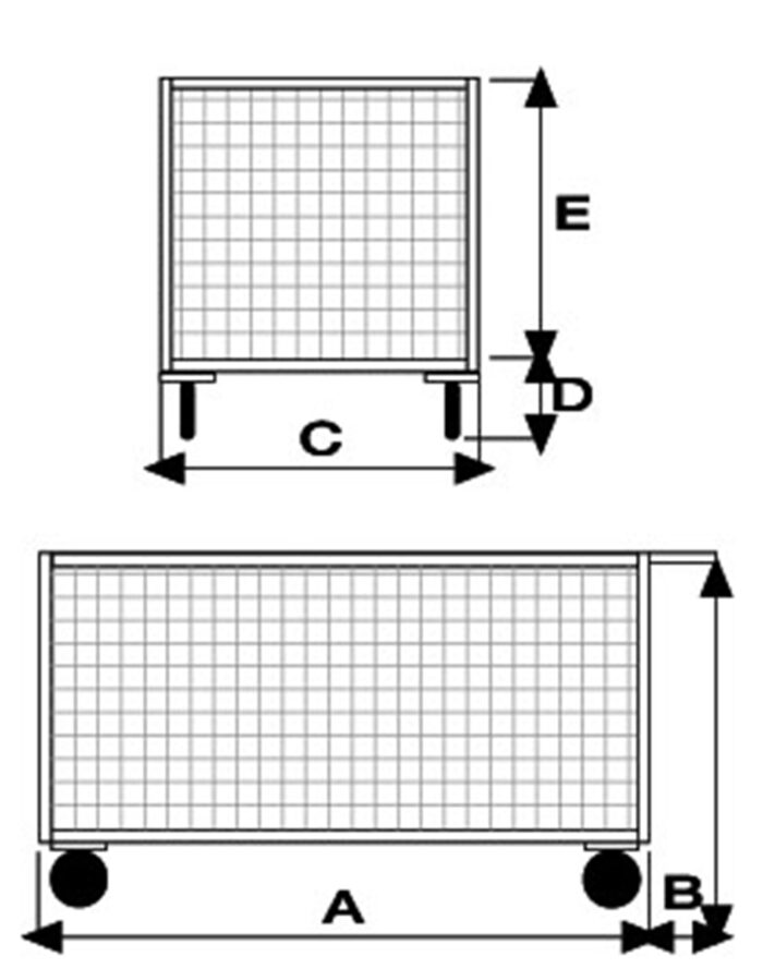 Pianale a 4 sponde in rete verniciato con ruote antiforatura