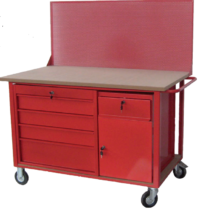 Banco carrellato con cassettiere e pannello