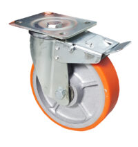 Ruota Ghisa Poliuretano d.200x50 Girevole con Freno