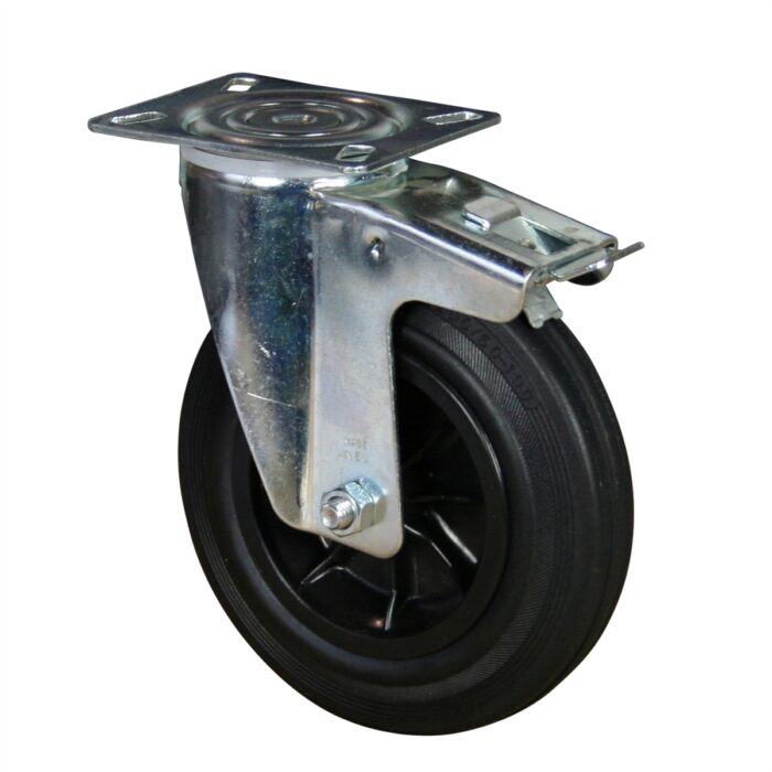 Ruota Gomma Nera - Disco Polimero Termoplastico ø150x40 Girevole con Freno