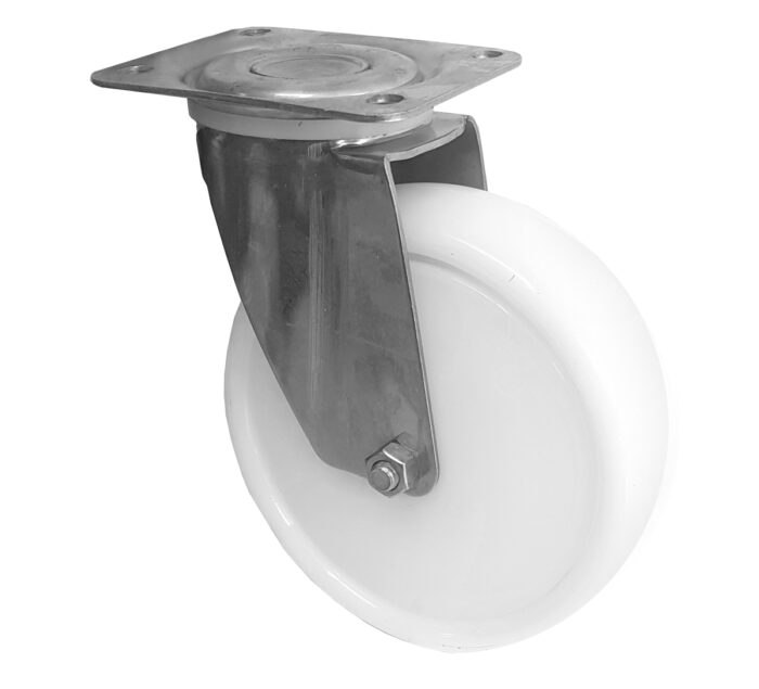 Ruota Nylon Bianco ø160x40 con Parafili Girevole Inox
