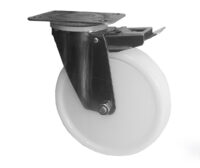 Ruota Nylon Bianco ø125x30 con parafili Girevole con Freno Inox