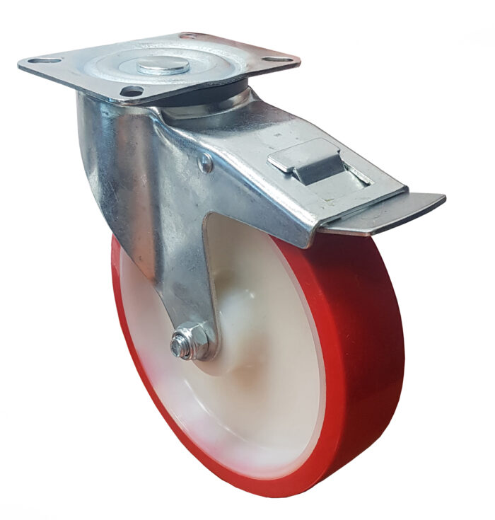 Ruota nylon poliuretano 80x30 - Supporto Rotante con Freno
