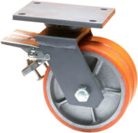 Ruota Gemellata in Ghisa Poliuretano d. 200x50 - Supporto Rotante con Freno